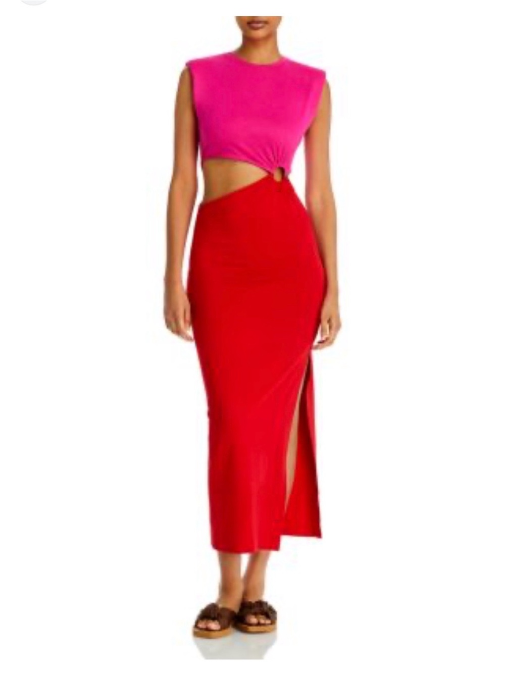 G/FORE Pink & Red Cutout Midi Dress with Side Slit-SHOWSTOPPER! NWOT!